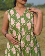 Green Kitty Long Frill Dress