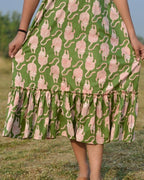 Green Kitty Long Frill Dress