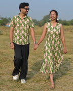 Green Kitty Long Frill Couple Set