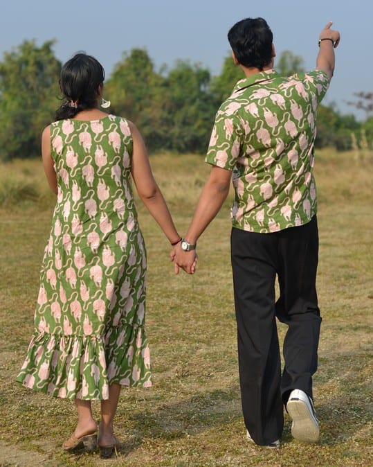 Green Kitty Long Frill Couple Set