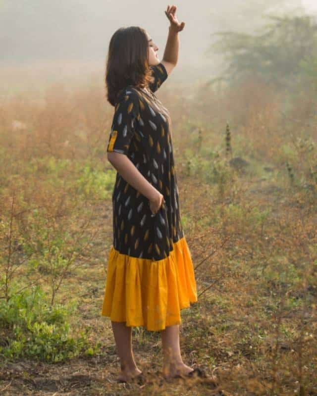 Bumblebee Black Ikat Frilled Dress