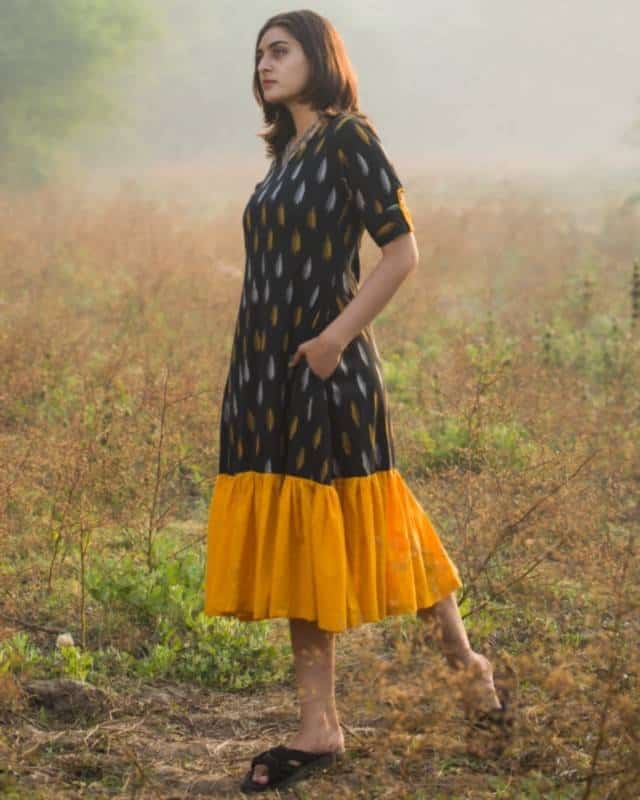 Bumblebee Black Ikat Frilled Nursing Dress