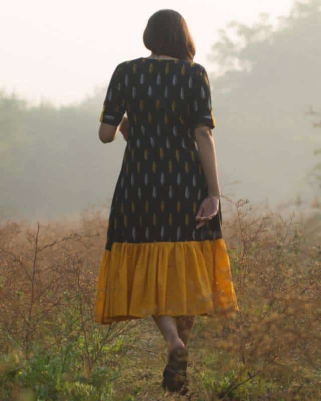 Bumblebee Black Ikat Frilled Dress