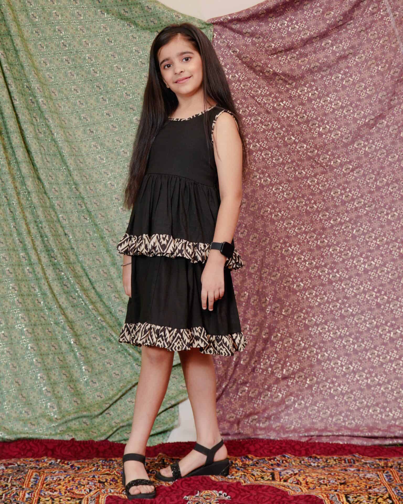 Black Aztec Flair Kids Dress