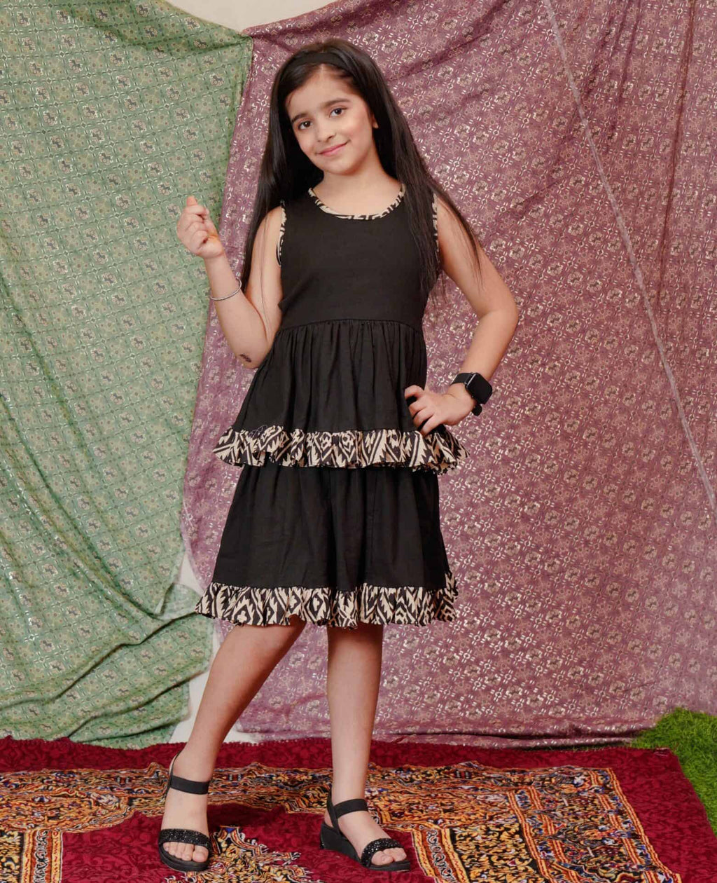 Black Aztec Flair Kids Dress