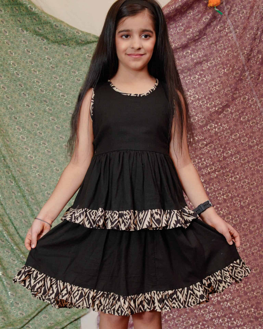 Black Aztec Flair Kids Dress