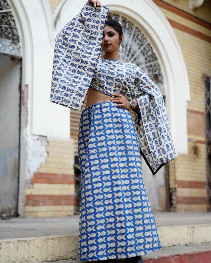Blue Fish Skirt Kaftan Co-ord