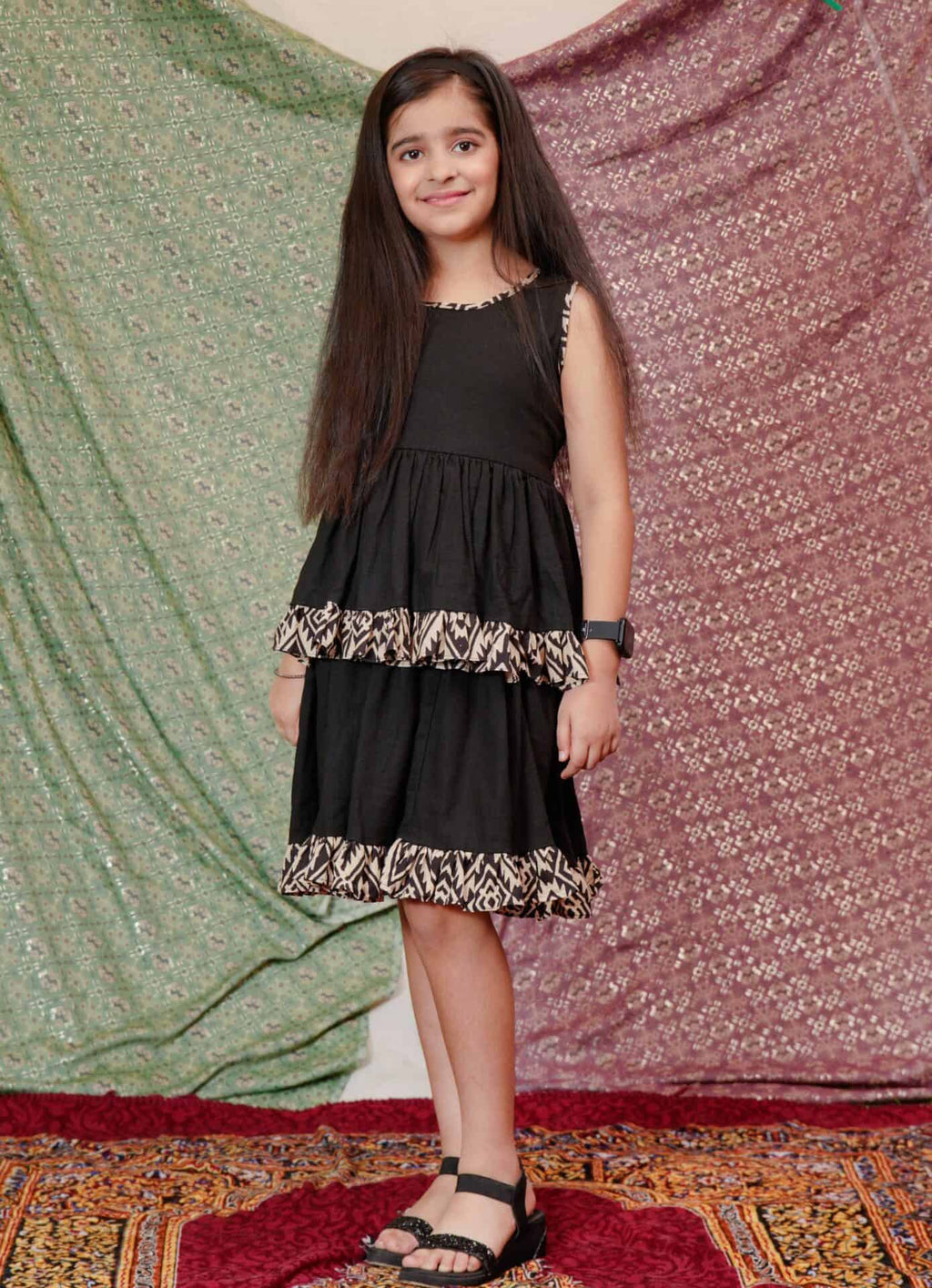 Black Aztec Flair Kids Dress