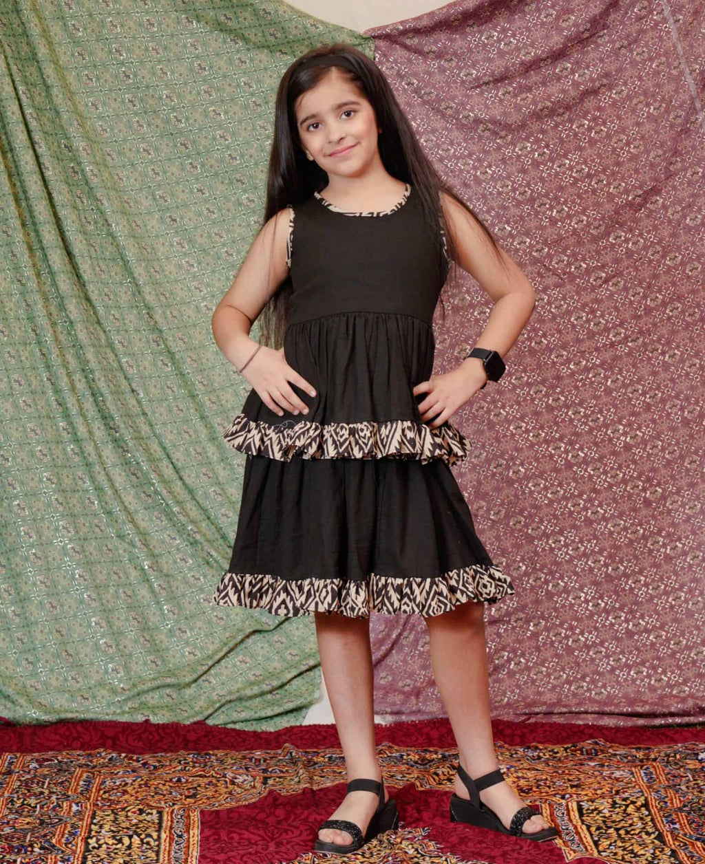 Black Aztec Flair Kids Dress