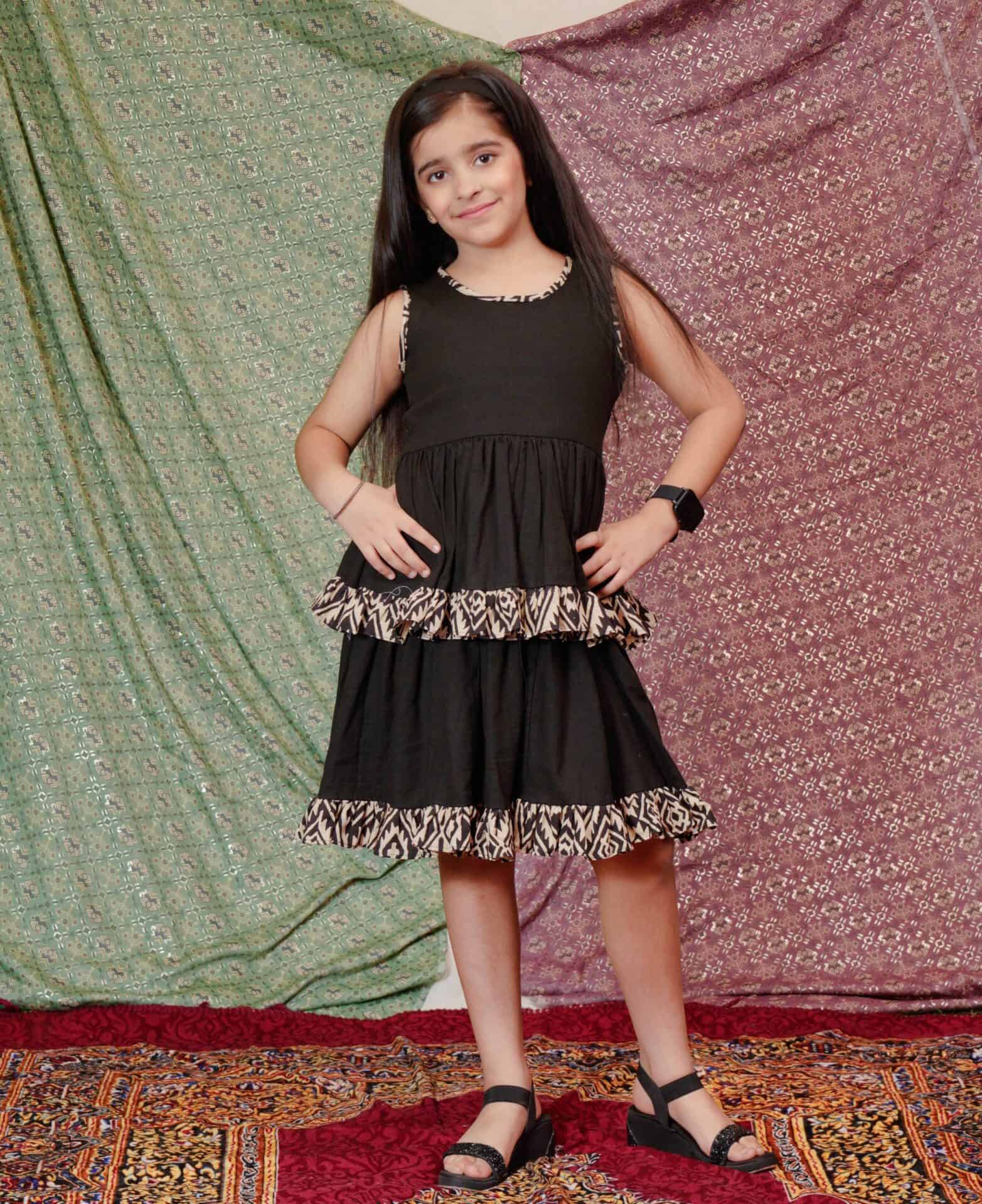 Black Aztec Flair Kids Dress
