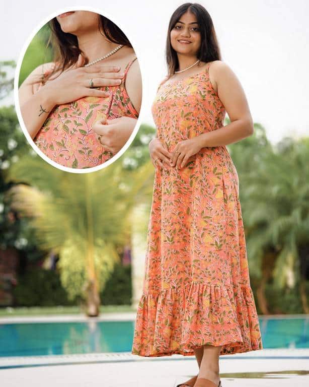 Coral Pearl Strappy Nursing Dress