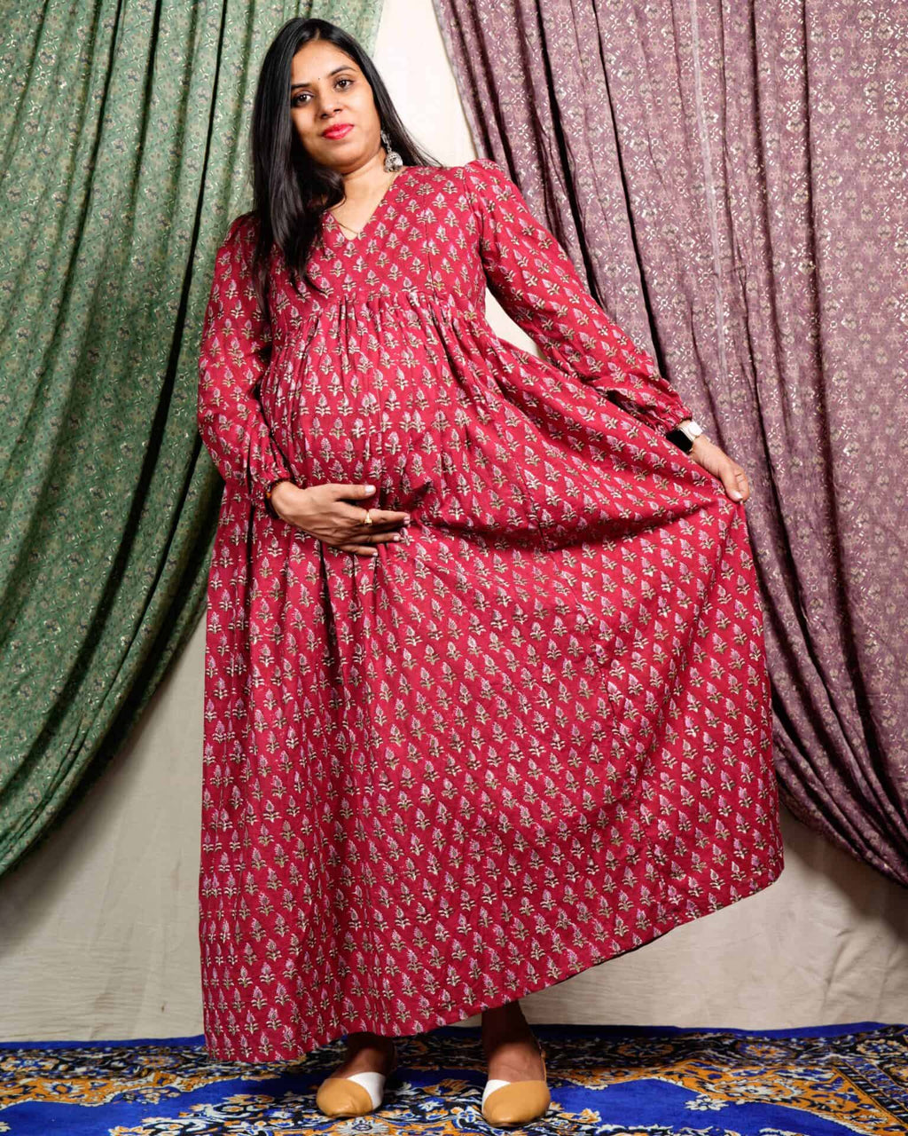 Crimson Maroon Maternity Dress