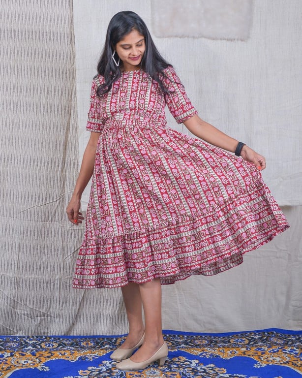 Maroon Red Pinnacle Maternity Dress