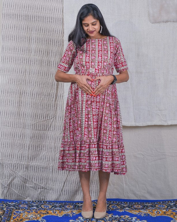 Maroon Red Pinnacle Maternity Dress