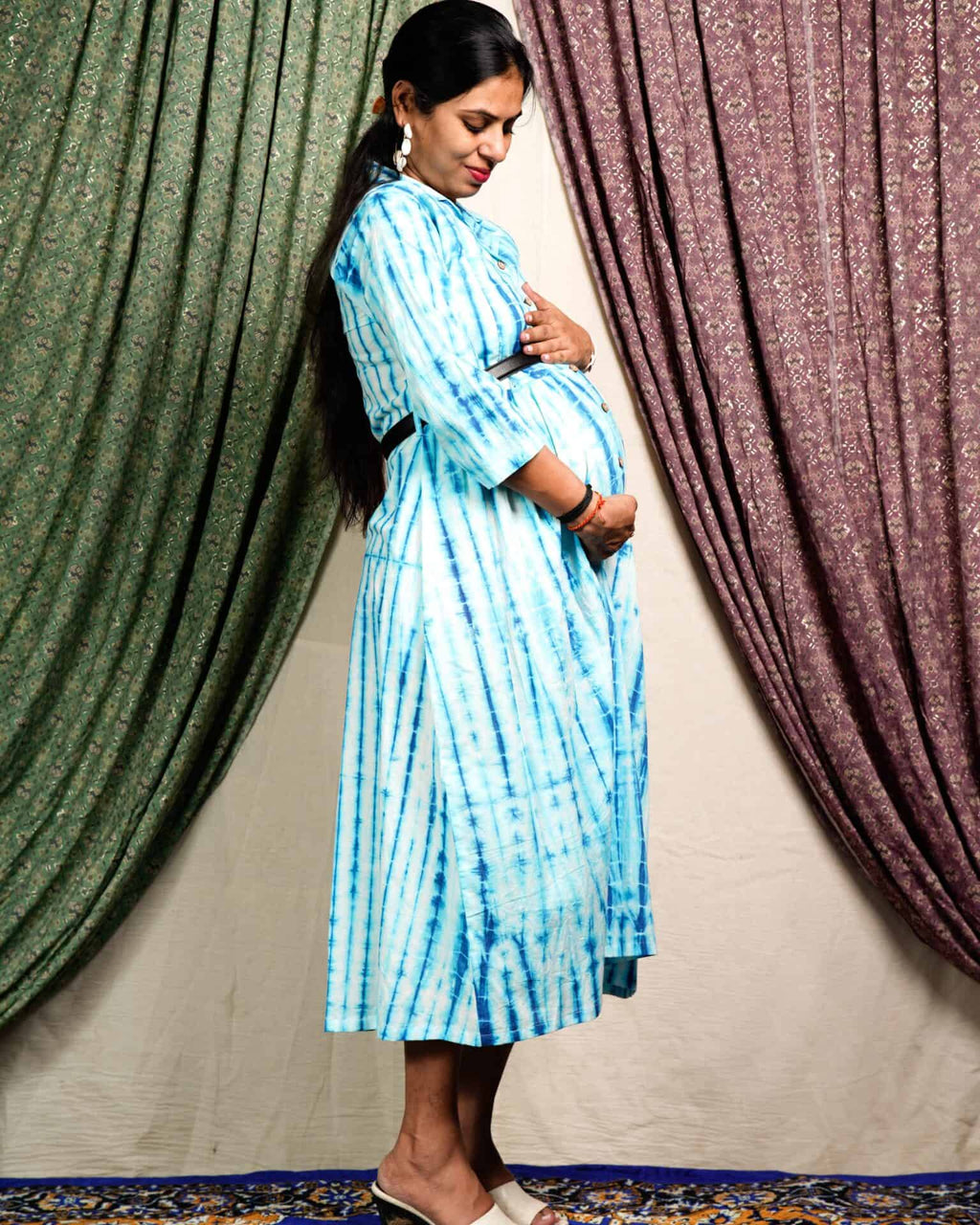Blue Shibori Punch Maternity Dress