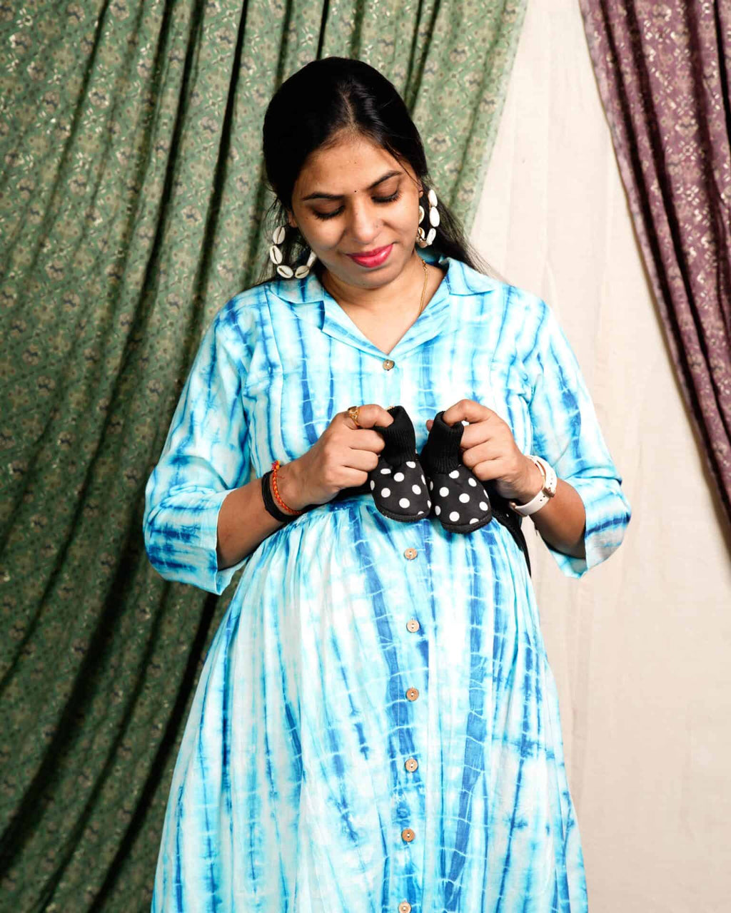 Blue Shibori Punch Maternity Dress