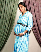 Blue Shibori Punch Maternity Dress