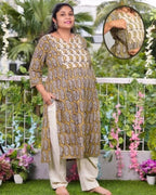 Mustard Block Print Maternity Kurti