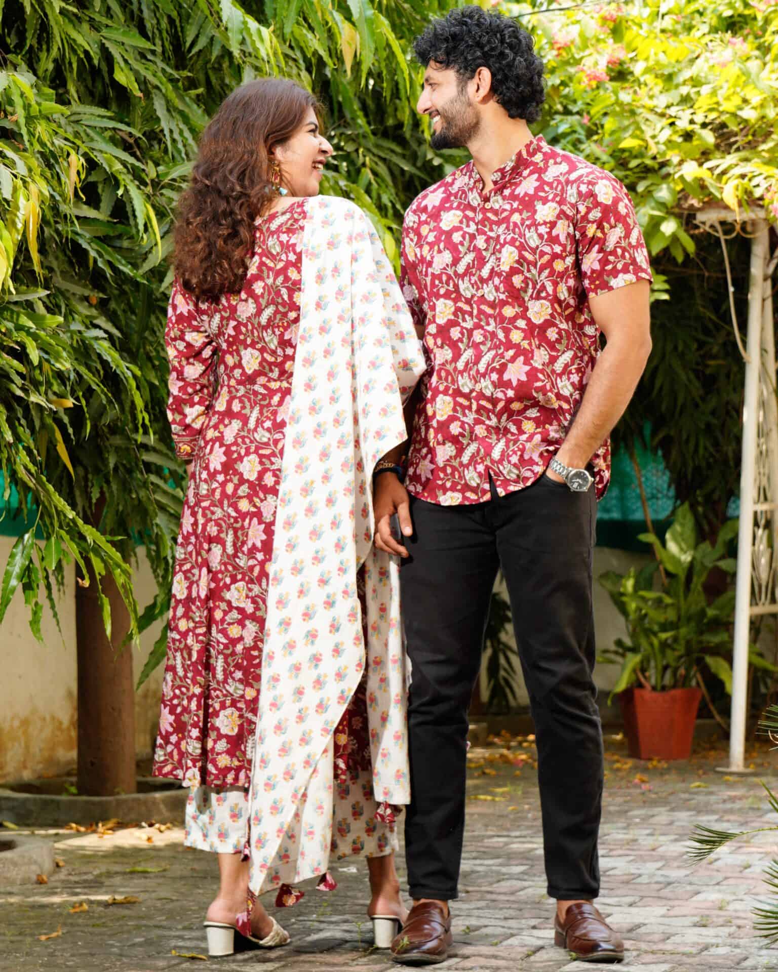 Maroon Lily Suit Couple Set