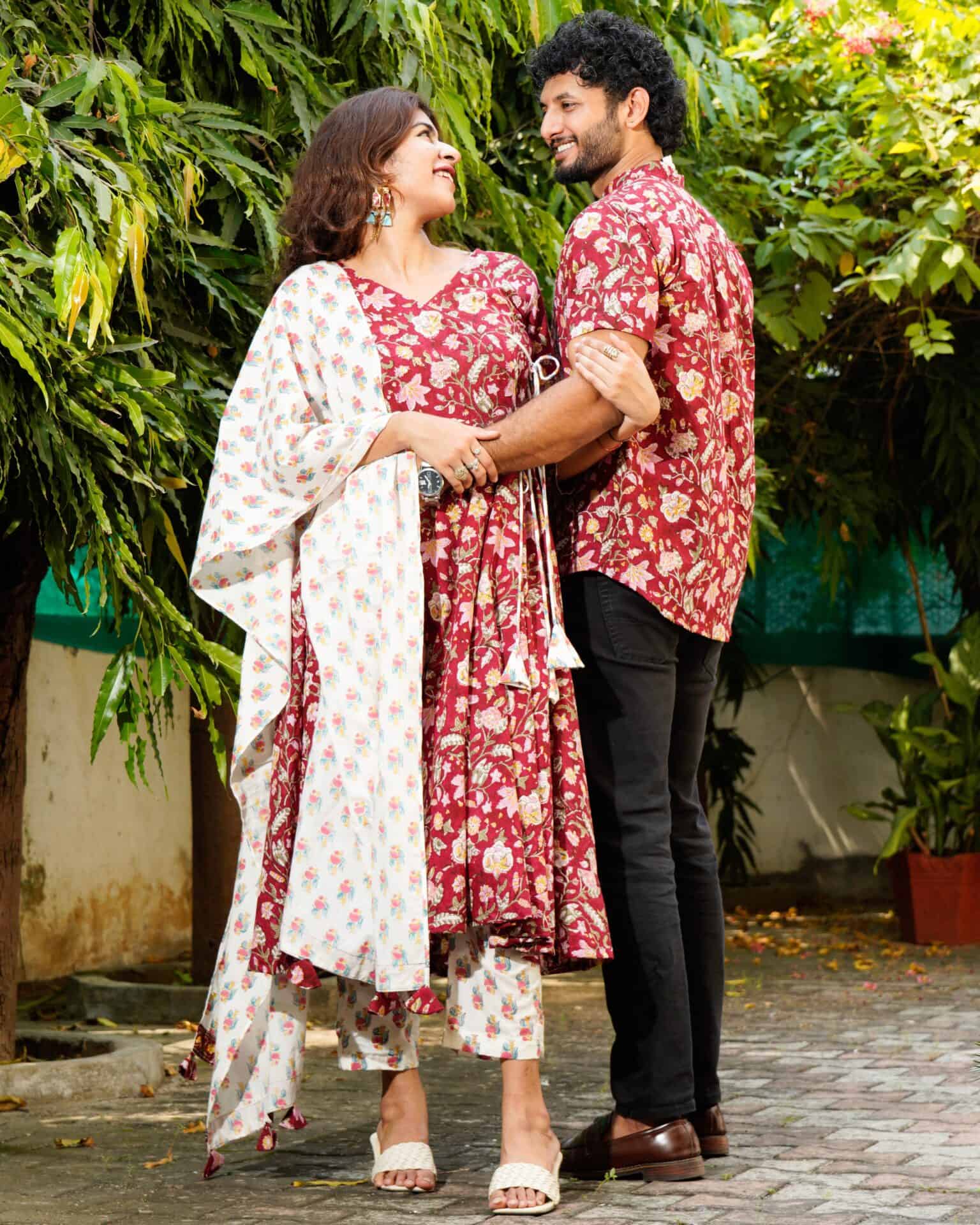Maroon Lily Suit Couple Set