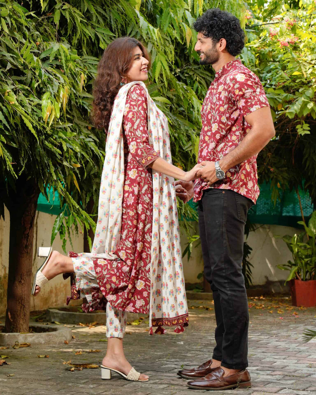Maroon Lily Suit Couple Set