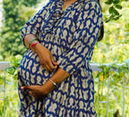 Blue Fish Print Long Frill Maternity Dress