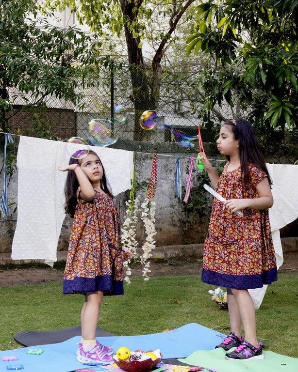 Leafy Wood Blue cutwork Kid Dress