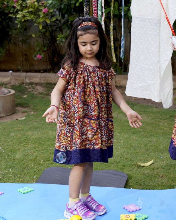 Leafy Wood Blue cutwork Kid Dress