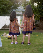 Leafy Wood Blue cutwork Kid Dress