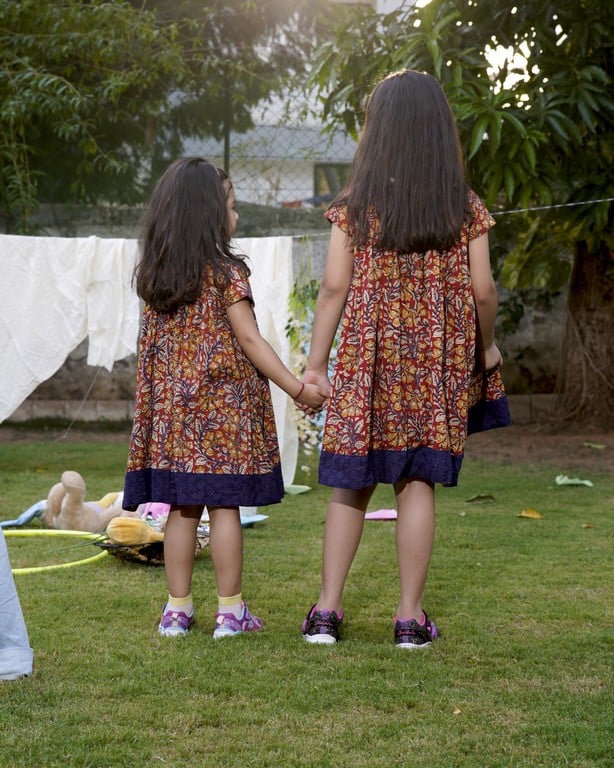 Leafy Wood Blue cutwork Kid Dress