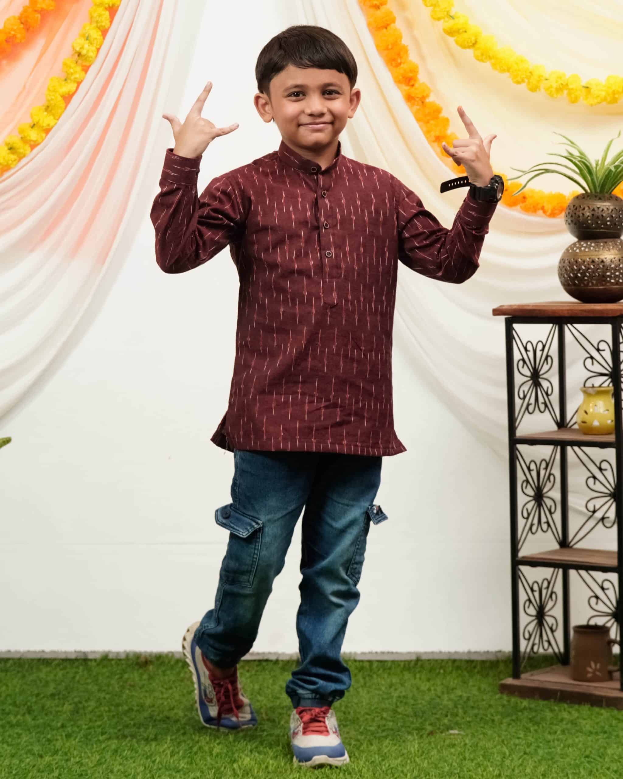 Maroon Glorious Kids Kurta Secondary image