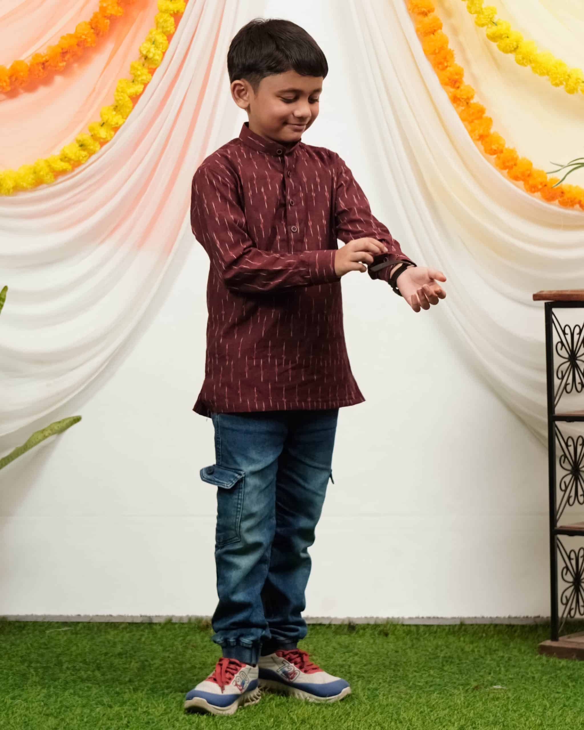 Maroon Glorious Kids Kurta Main image