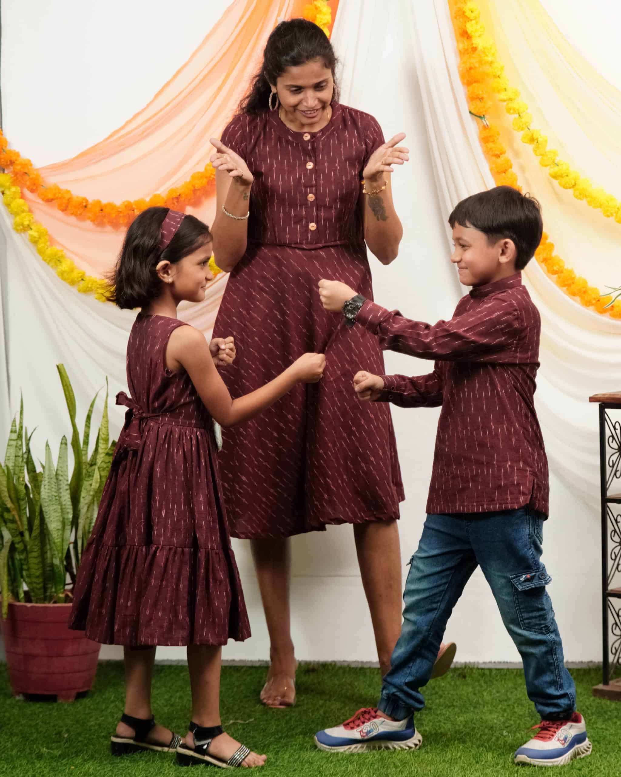 Maroon Glorious Mom Kid Twinning