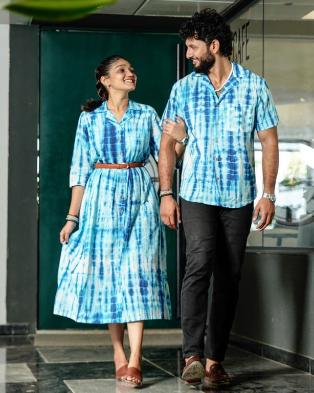 Blue Shibori Punch Couple Set