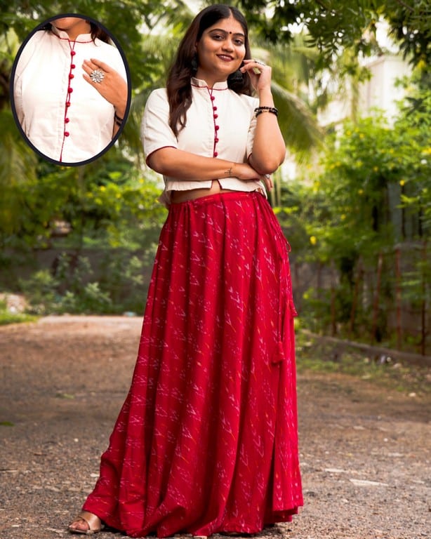 Rose Red Skirt Blouse Maternity Set