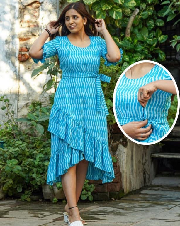 Berry Blue Senorita Ikat Maternity Dress Main image