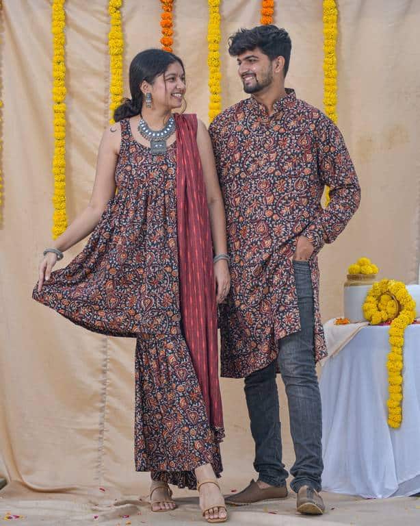 Black Maroon Blast Sharara Couple Set