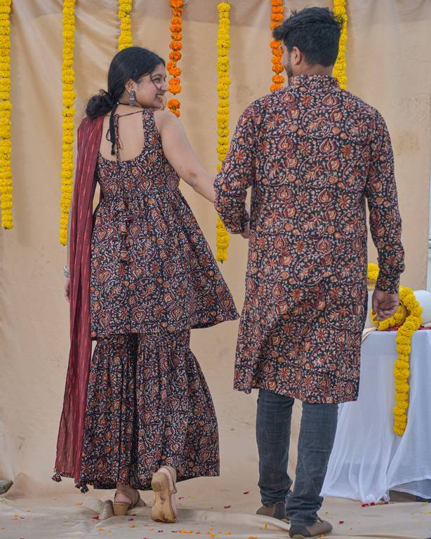 Black Maroon Blast Sharara Couple Set