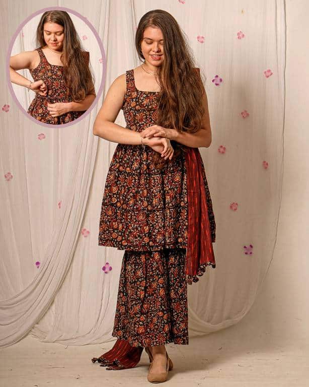 Black Maroon Blast Sharara Nursing Set Main image