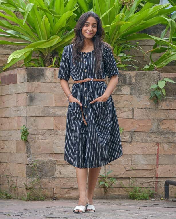 Black Punch Dress with Belt