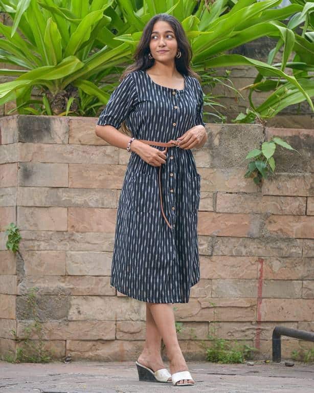 Black Punch Nursing Dress with Belt