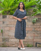 Black Punch Nursing Dress with Belt