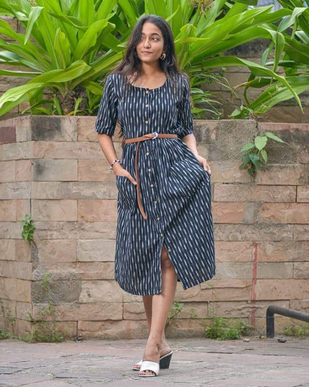 Black Punch Dress with Belt