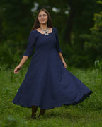 Ink Blue Cutwork Long Dress