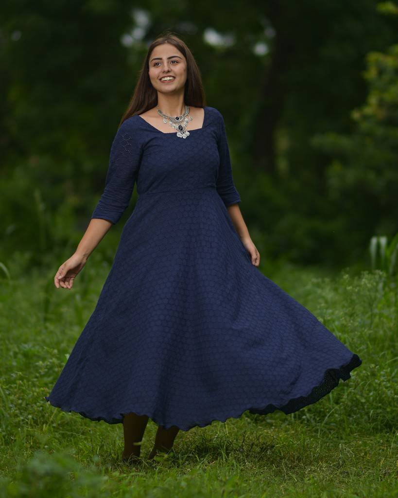 Ink Blue Cutwork Long Dress