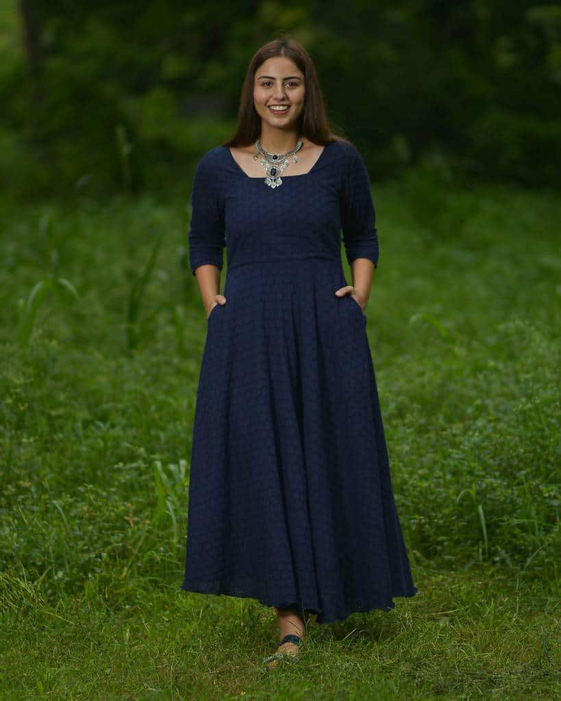 Ink Blue Cutwork Long Dress