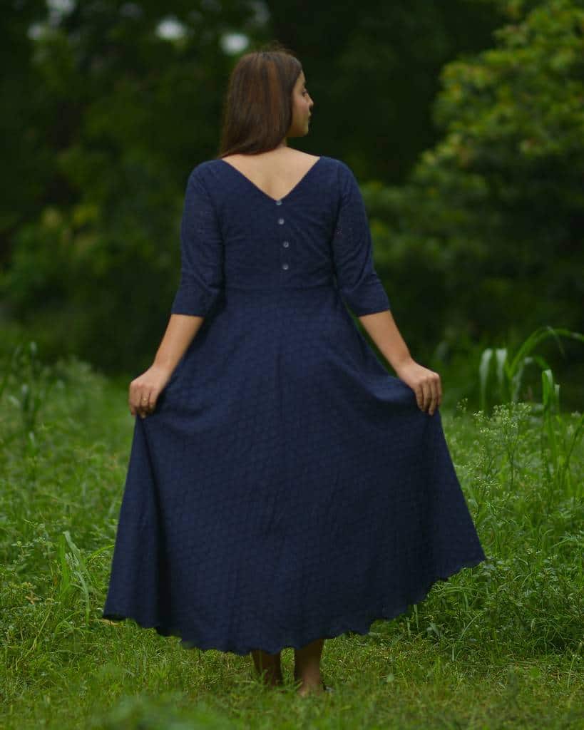 Ink Blue Cutwork Long Dress