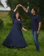 Ink Blue Cutwork Long Dress Couple