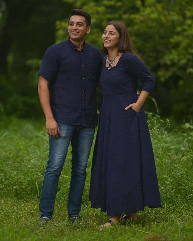 Ink Blue Cutwork Long Dress Couple
