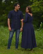 Ink Blue Cutwork Long Dress Couple